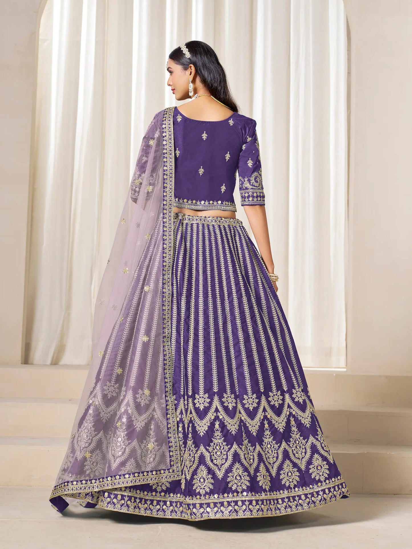 Purple Art Silk Thread & Sequins Embroidery Lehenga Choli