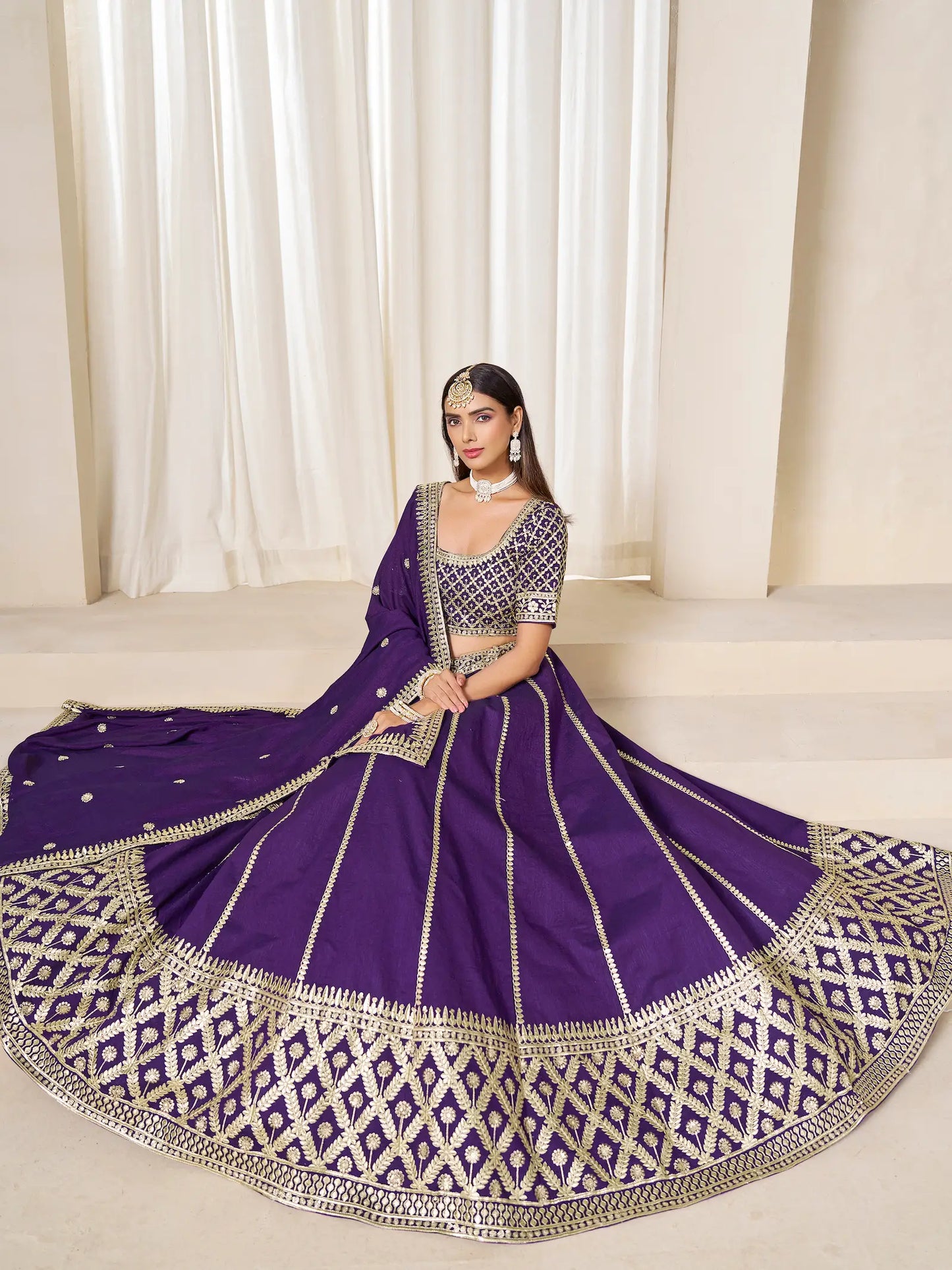 Purple Art Silk Embroidery Work Lehenga Choli