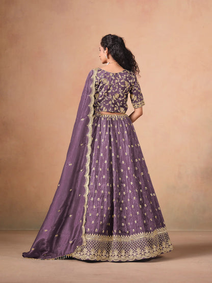 Dusty Purple Organza Embroidery Work Lehenga Choli