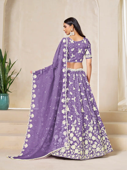 Lavender Gold Crush Embroidery Lehenga Choli