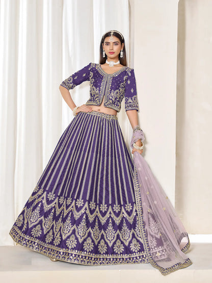 Purple Art Silk Thread & Sequins Embroidery Lehenga Choli