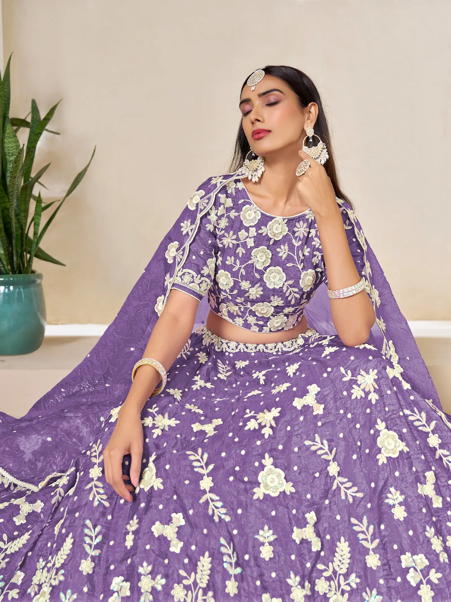 Lavender Gold Crush Embroidery Lehenga Choli