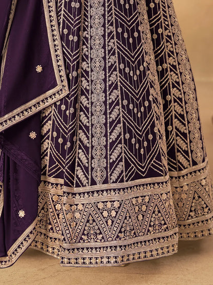 Deep Purple Georgette Embroidery Work Gown