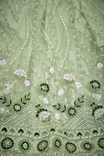 Mint Green Net Lehenga Choli With Thread & Sequence Embroidery Work