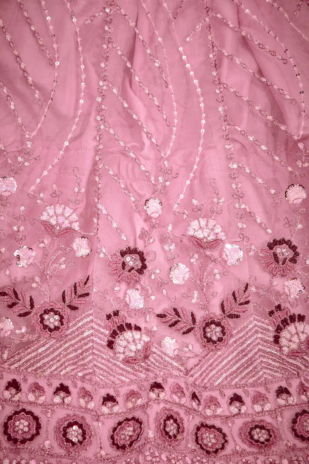 Blush Pink Net Lehenga Choli With Thread & Sequence Embroidery Work