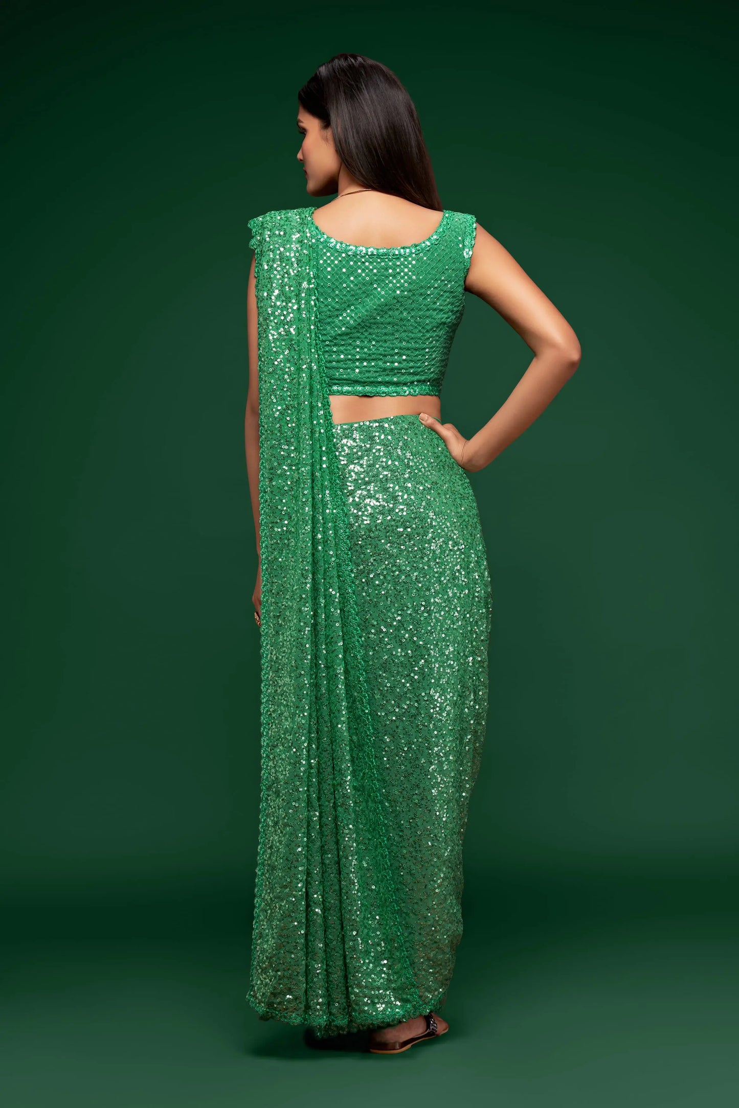 Mint Green Georgette with Thread And Multiple Sequins Embroidery Work
