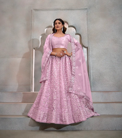 Lavender Net Thread & Sequence Embroidery Work Lehenga Choli