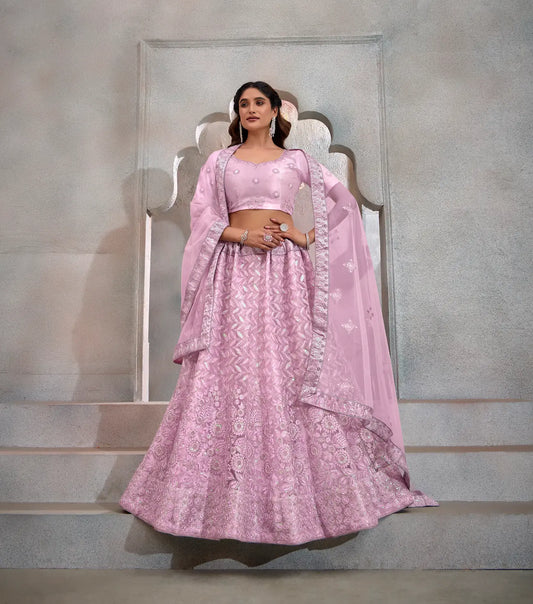 Lavender Net Thread & Sequence Embroidery Work Lehenga Choli