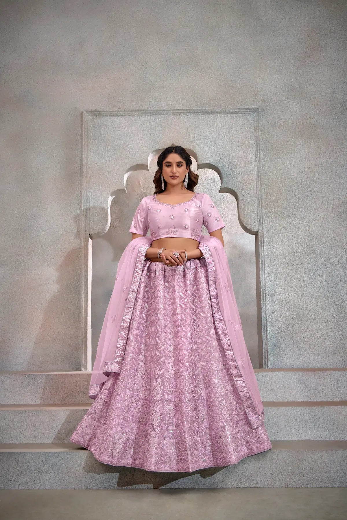 Lavender Net Thread & Sequence Embroidery Work Lehenga Choli