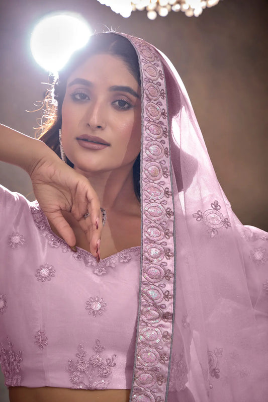 Lavender Net Thread & Sequence Embroidery Work Lehenga Choli