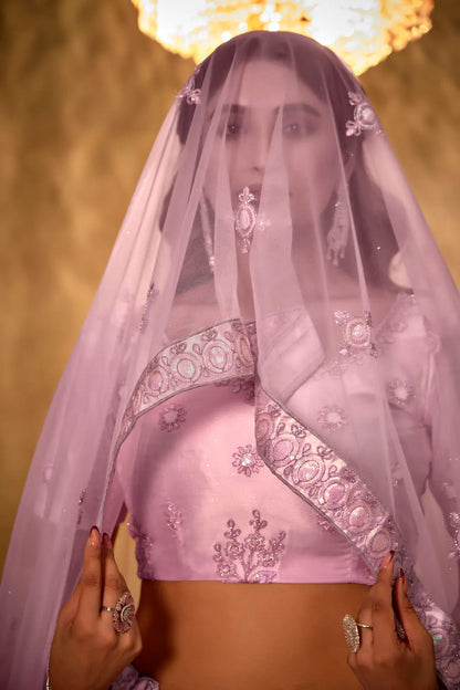 Lavender Net Thread & Sequence Embroidery Work Lehenga Choli