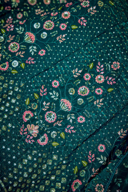 Teal Green Net Thread & Sequence Embroidery Work Lehenga Choli