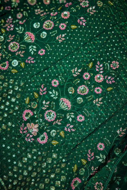Green Net Thread & Sequence Embroidery Work Lehenga Choli