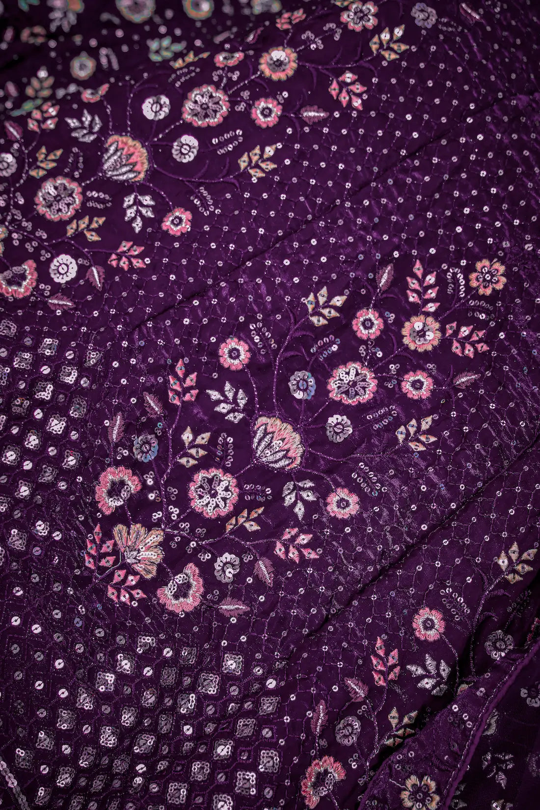 Wine Net Thread & Sequence Embroidery Work Lehenga Choli