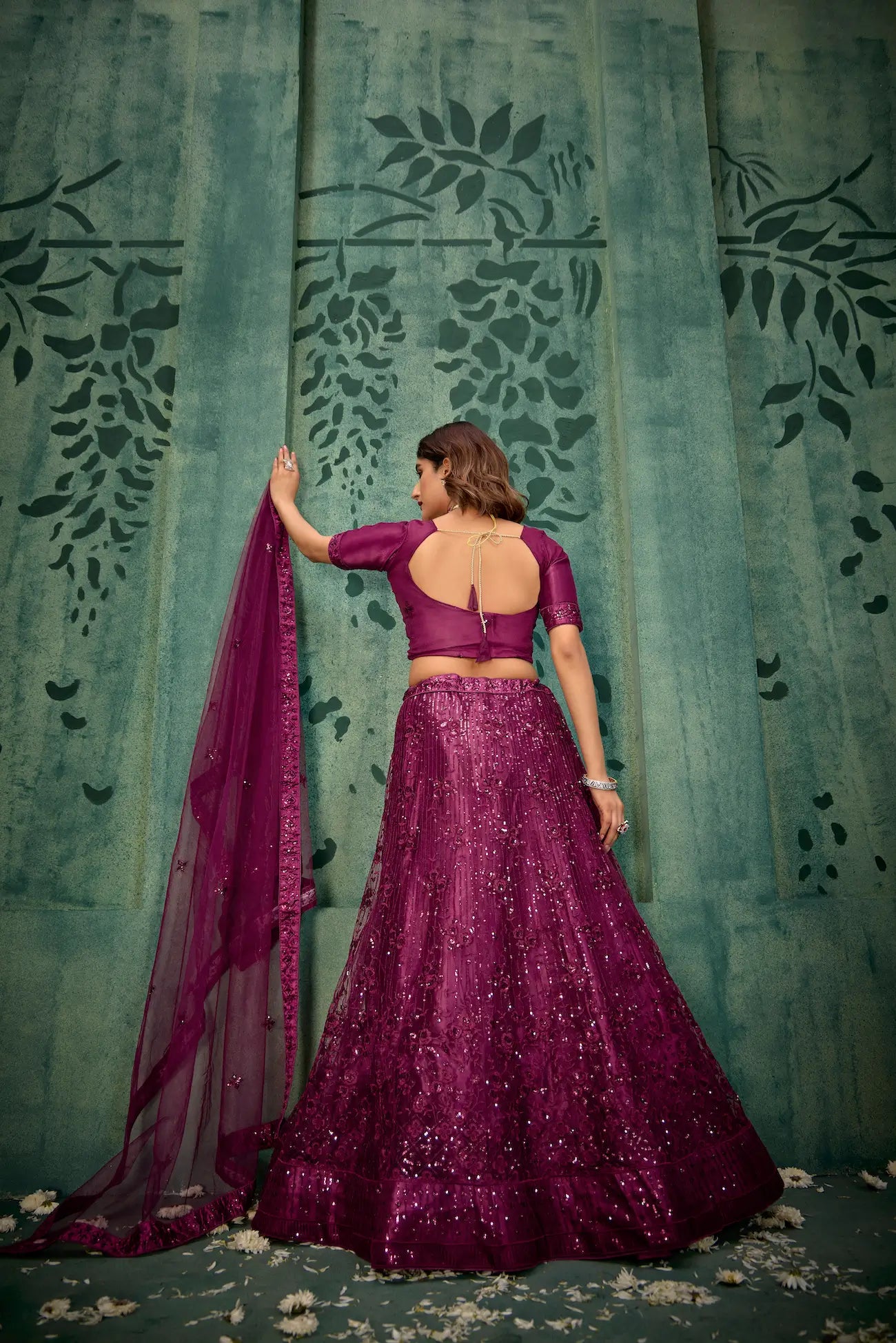 Wine Net  Lehenga Choli With Thread & Sequence Embroidery Work