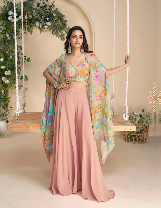 Dusty Pink Embroidered Indo Western Set