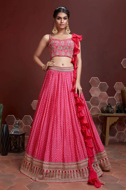 Soft Pink Lehenga With Digital Print And Heavy Embroidery Work With Sarvoski