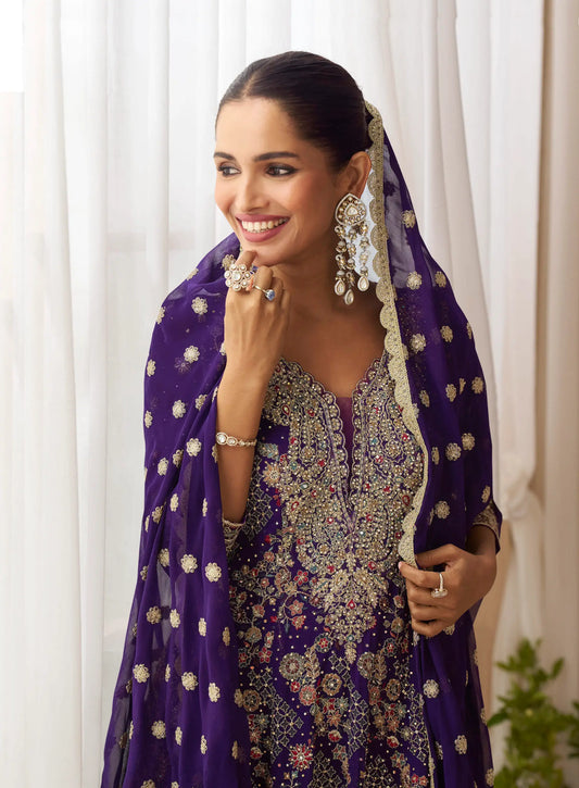 Deep Purple Heavy Embroidery salwar suit