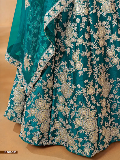 Teal Blue Art Silk Lehenga Choli With Thread & Sequence Embroidery Work
