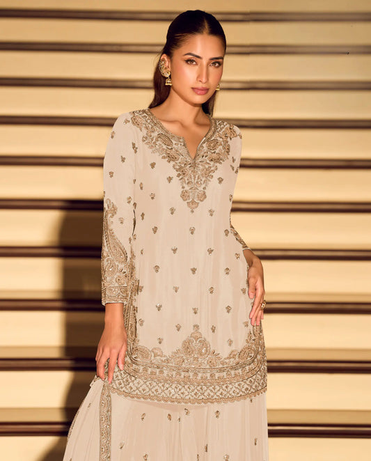White Chinon Heavy Embroidered Salwar Suit