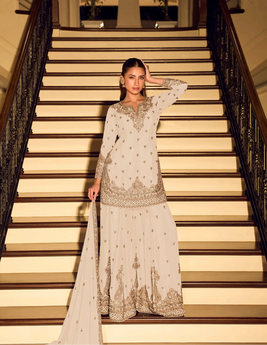 White Chinon Heavy Embroidered Salwar Suit