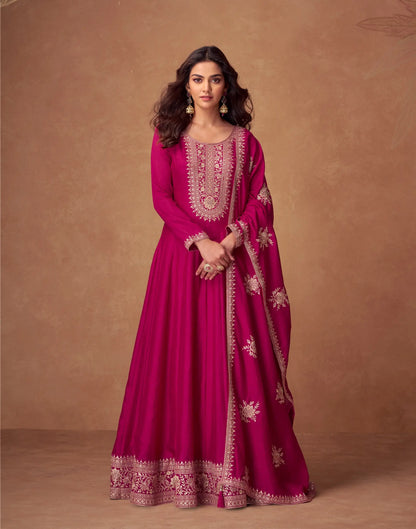 Pink Premium Silk Embroidery Work Gown