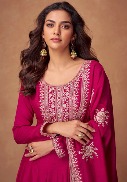 Pink Premium Silk Embroidery Work Gown