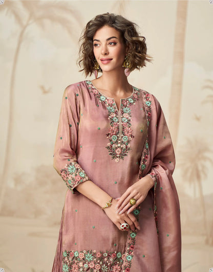 Dusty Pink Shimmer Silk Embroidery Work Salwar Suit