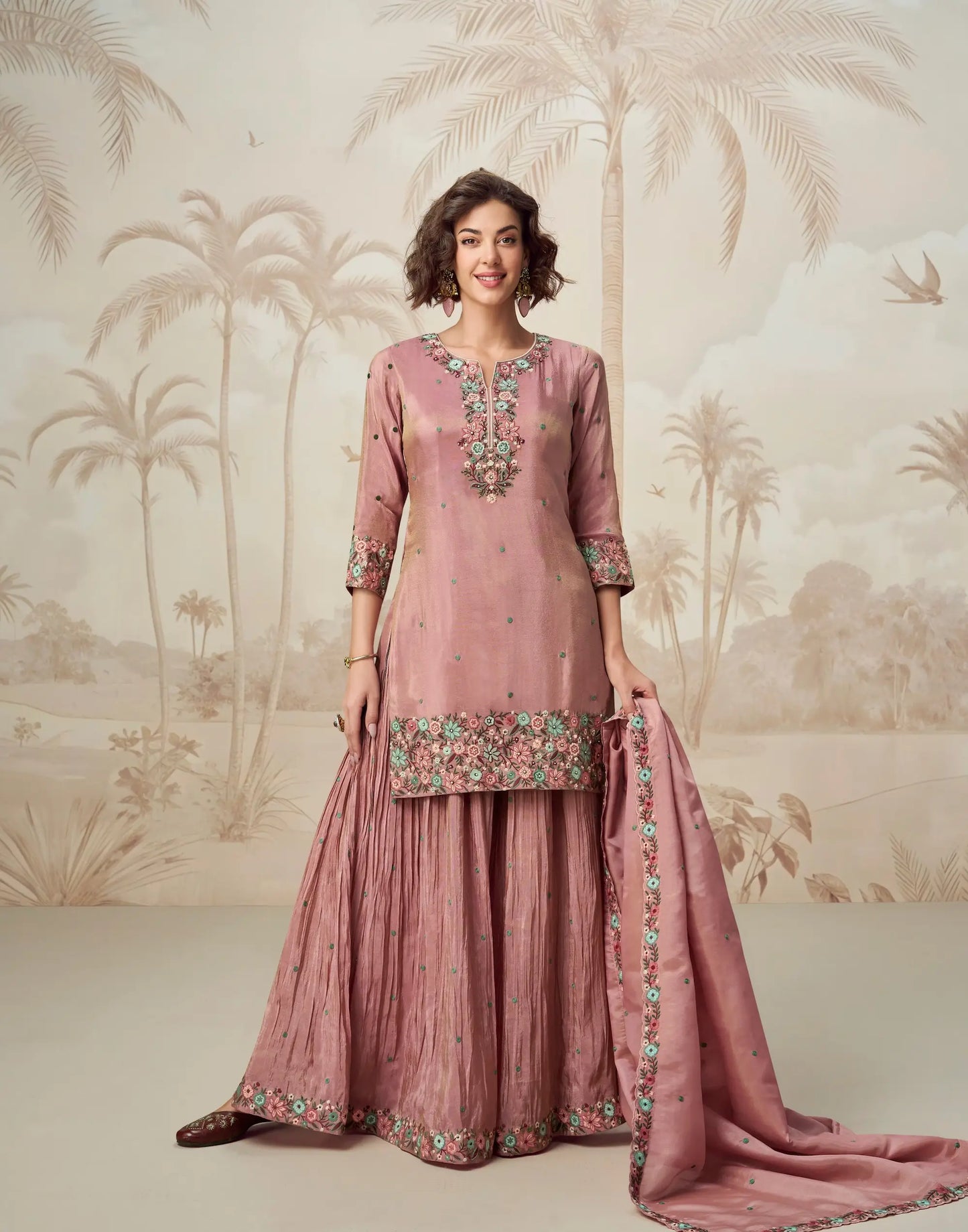 Dusty Pink Shimmer Silk Embroidery Work Salwar Suit