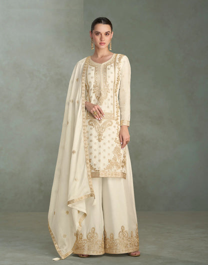 Off White Chinon Silk Embroidery work Palazzo Suit