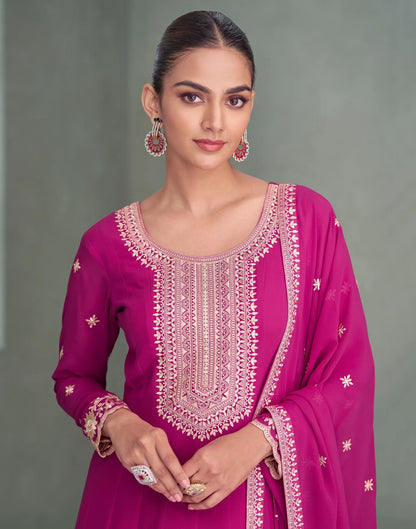 Rani Pink Georgette Embroidery Work Gown