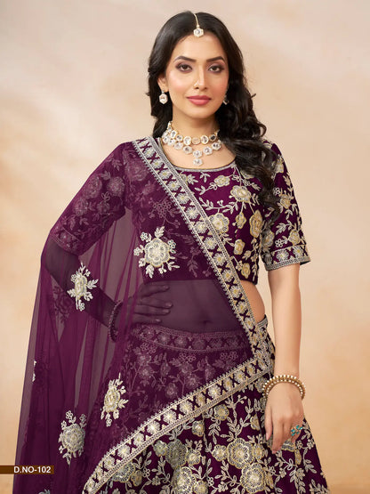 Wine Art Silk Lehenga Choli With Thread & Sequence Embroidery Work
