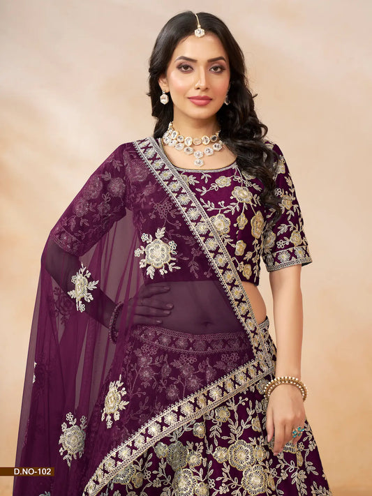 Wine Art Silk Lehenga Choli With Thread & Sequence Embroidery Work