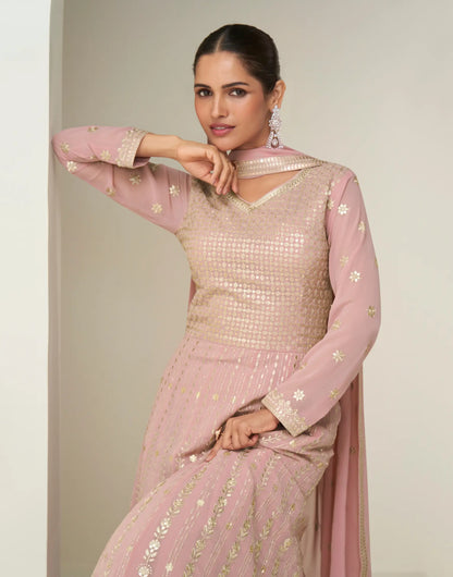 Light Pink Georgette Embroidery Work Gown