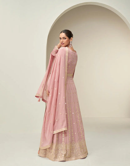 Light Pink Georgette Embroidery Work Gown
