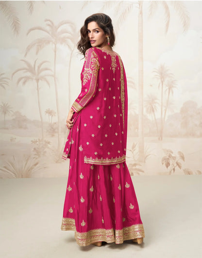 Rani Pink Chinon Silk Embroidery Work Salwar Suit