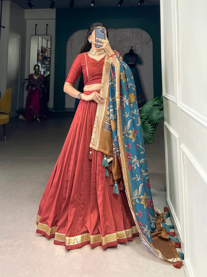 Dusty Red Chinnon Silk Lehenga Choli