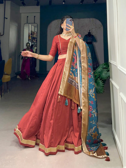 Dusty Red Chinnon Silk Lehenga Choli