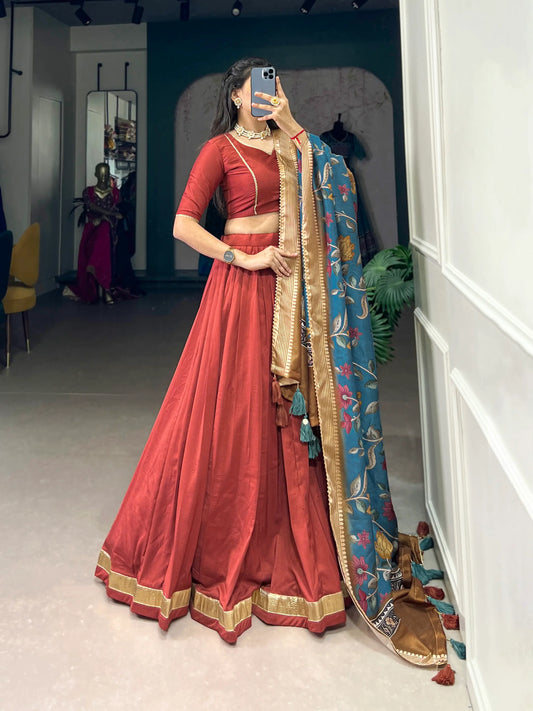 Dusty Red Chinnon Silk Lehenga Choli