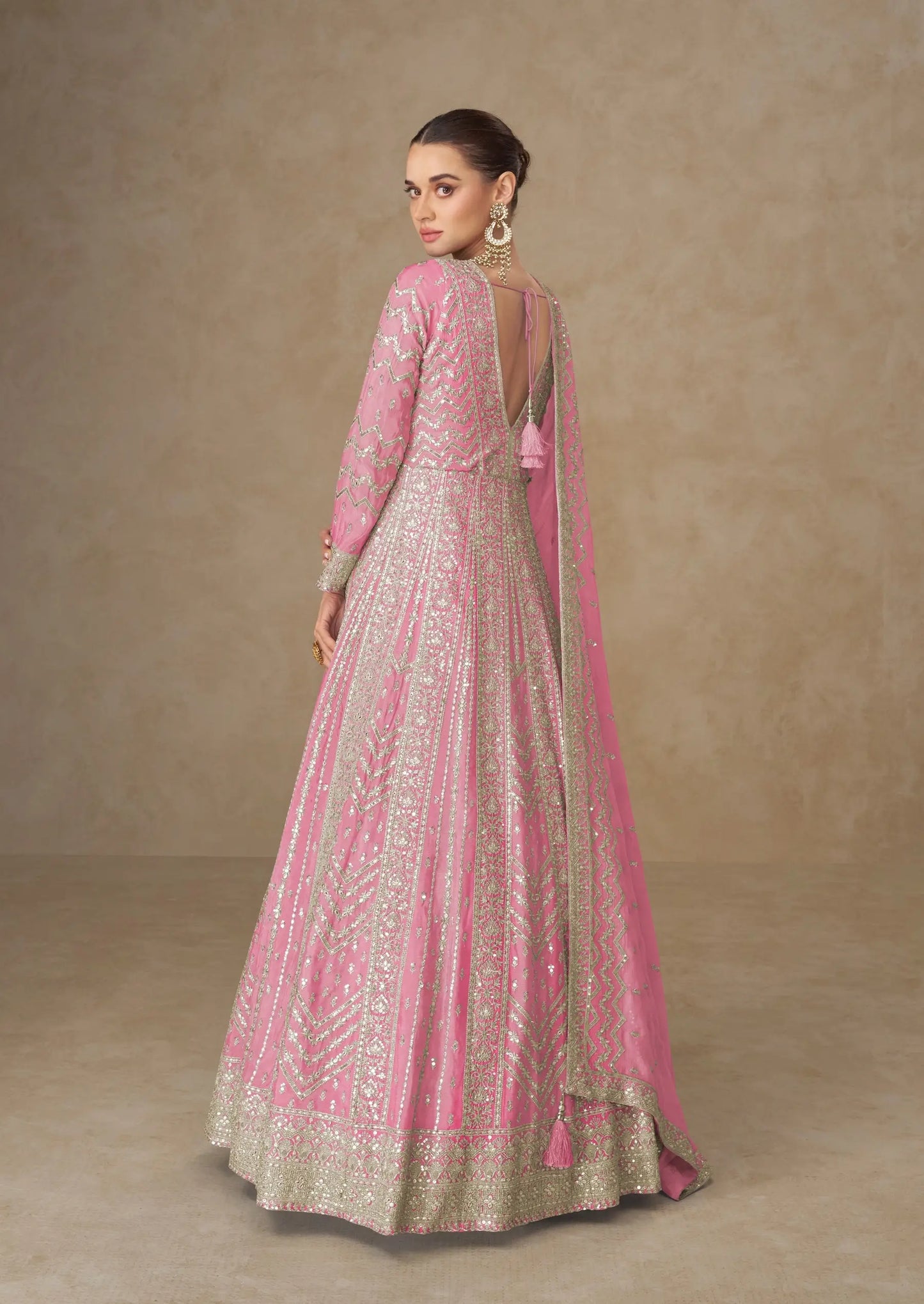 Daisy Pink Chinon Silk Embroidery Gown