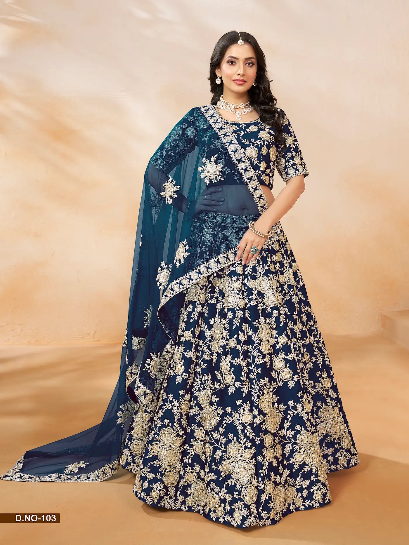Navy Blue Art Silk Lehenga Choli With Thread & Sequence Embroidery Work