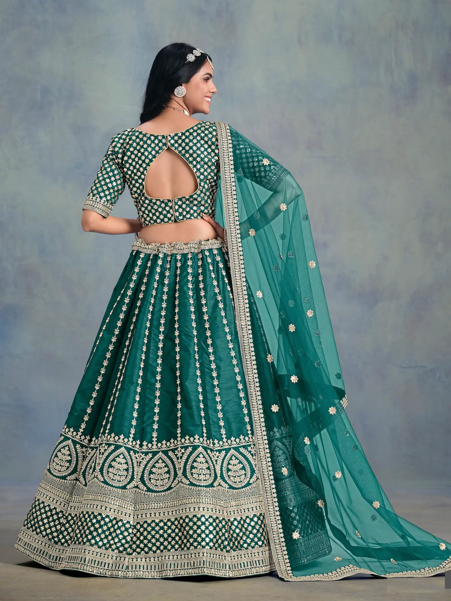Green Art Silk Thread & Sequence Embroidery Work Lehenga Choli