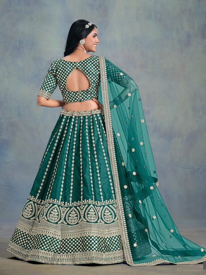 Green Art Silk Thread & Sequence Embroidery Work Lehenga Choli