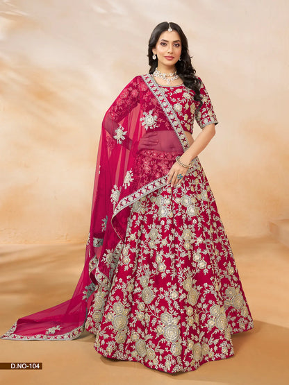 Red Art Silk Lehenga Choli With Thread & Sequence Embroidery Work