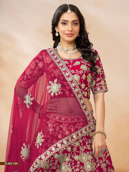 Red Art Silk Lehenga Choli With Thread & Sequence Embroidery Work
