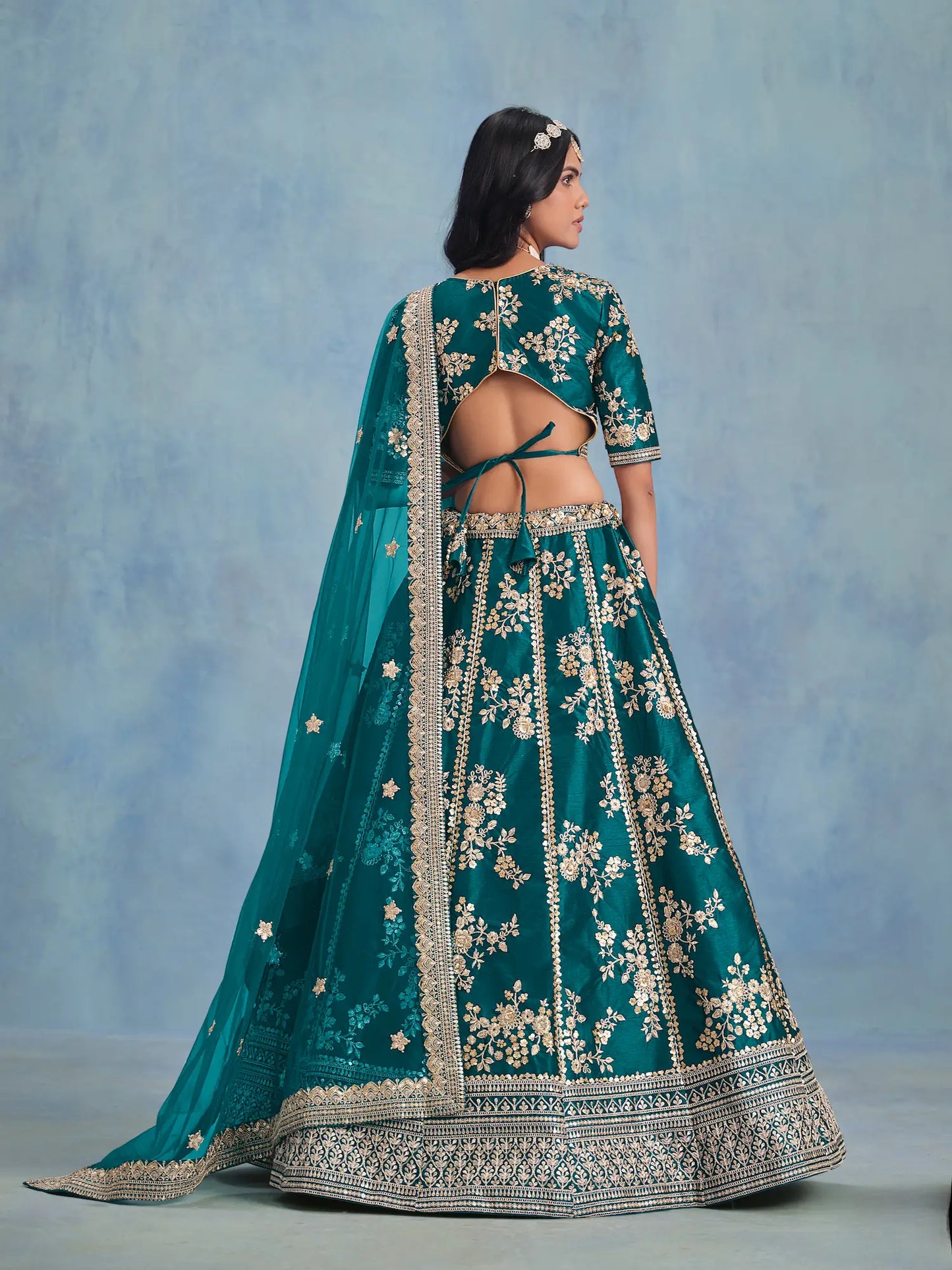 Teal Green Art Silk Thread & Sequence Embroidery Work Lehenga Choli