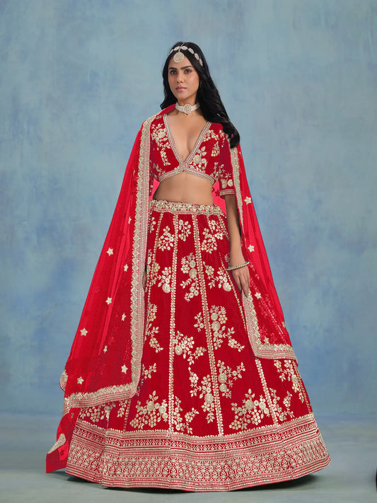 Red Art Silk Thread & Sequence Embroidery Work Lehenga Choli