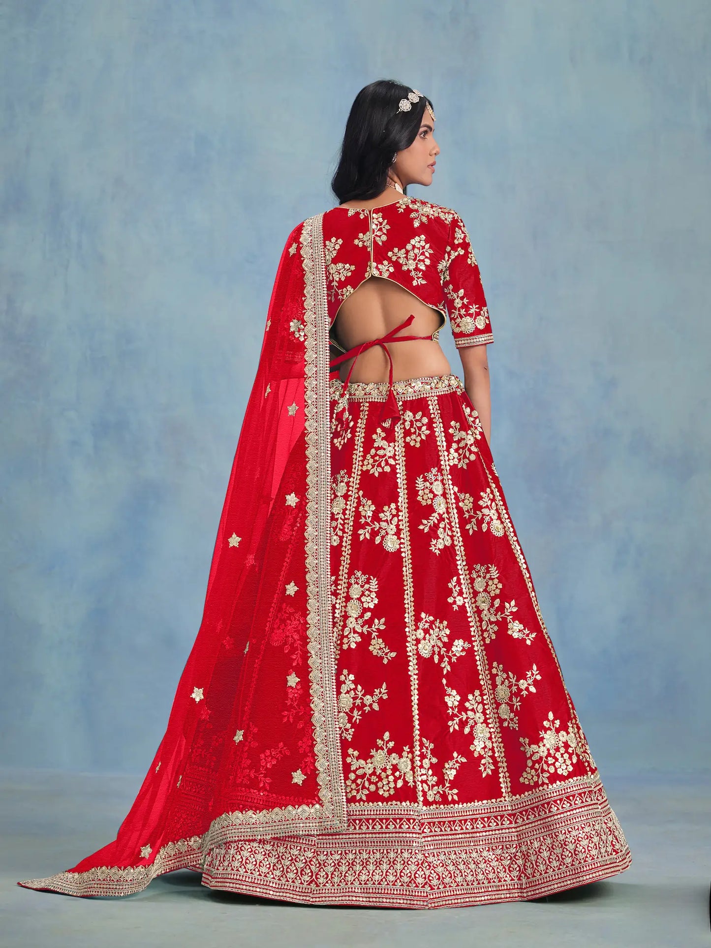 Red Art Silk Thread & Sequence Embroidery Work Lehenga Choli