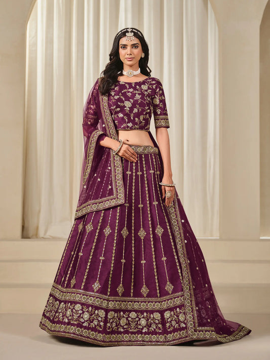 Dusty Wine Art Silk Thread & Sequins Embroidery Lehenga Choli