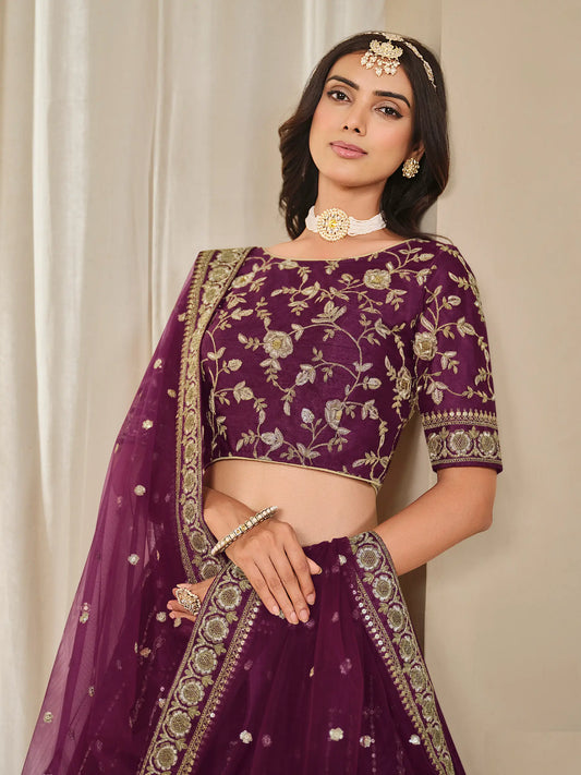 Dusty Wine Art Silk Thread & Sequins Embroidery Lehenga Choli